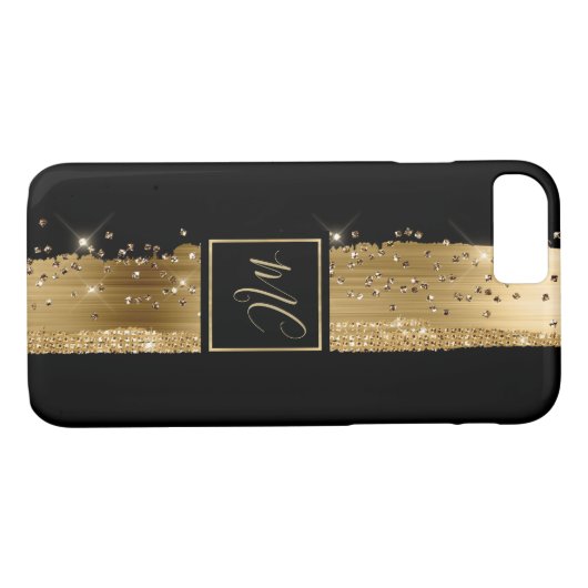 Glam Gold en Black Monogrammed iPhone 8 Hoesje (Achterkant (Horizontaal))