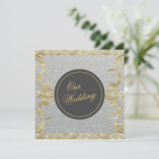 Glam Gold en Silver Wedding Invitation Kaart (Staand voorkant)