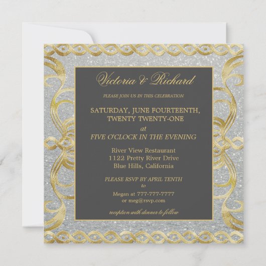 Glam Gold en Silver Wedding Invitation Kaart (Achterkant)