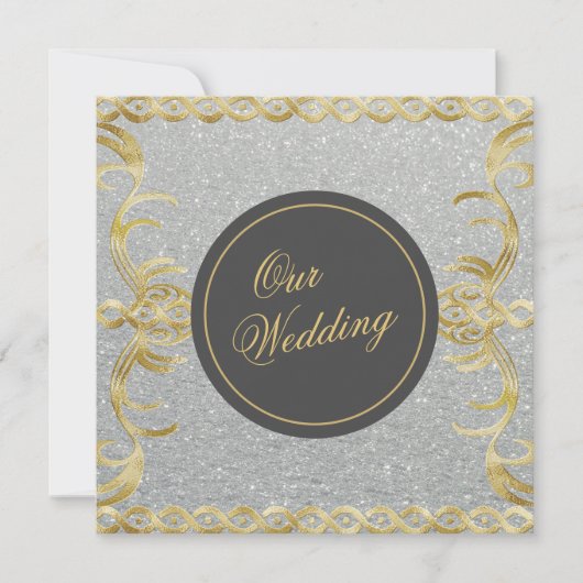 Glam Gold en Silver Wedding Invitation Kaart (Voorkant)
