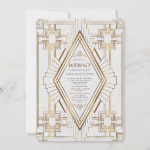 Glam Gold en White Great Gatsby Bachelor Party Kaart