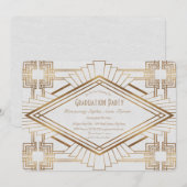 Glam Gold en White Great Gatsby Graduation Party Kaart (Voorkant / Achterkant)