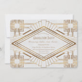 Glam Gold en White Great Gatsby Graduation Party Kaart (Voorkant)