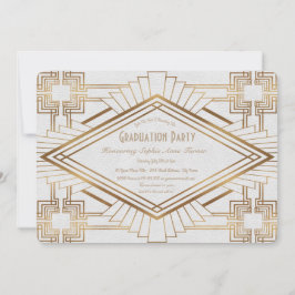 Glam Gold en White Great Gatsby Graduation Party Kaart