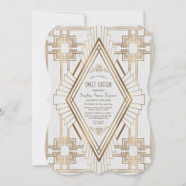 Glam Gold en White Great Gatsby Sweet 16 Kaart