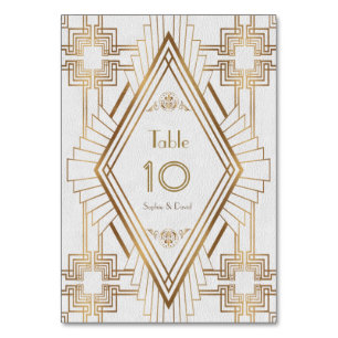 Glam Gold en White Great Gatsby Table Number Kaart