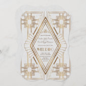 Glam Gold en White Great Gatsby Wedding Kaart (Voorkant / Achterkant)