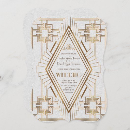 Glam Gold en White Great Gatsby Wedding Kaart (Voorkant / Achterkant)