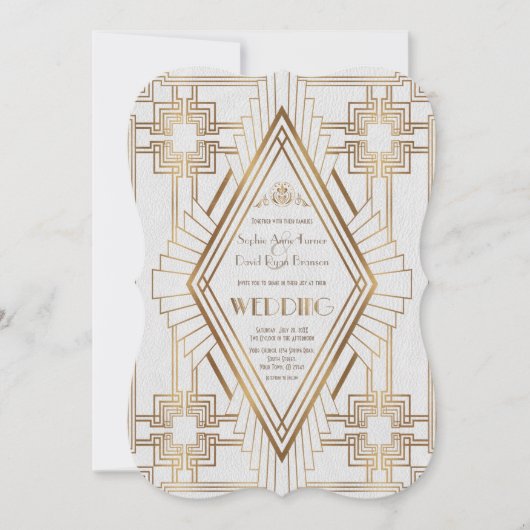 Glam Gold en White Great Gatsby Wedding Kaart (Voorkant)