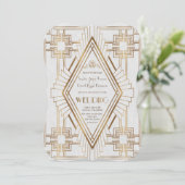 Glam Gold en White Great Gatsby Wedding Kaart (Staand voorkant)