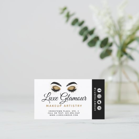 Glam Gold Eye Lashes Brow Beauty Bar Afspraak Visitekaartje (Staand voorkant)