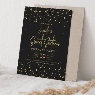 Glam Gold Faux Folie Stippen Sweet 16 Black Kaart