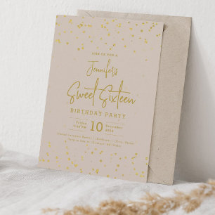 Glam Gold Faux Folie Stippen Sweet 16 Champagne Kaart
