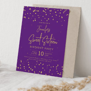 Glam Gold Faux Folie Stippen Sweet 16 Paarse Kaart