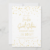 Glam Gold Faux Folie Stippen Sweet 16 Party Kaart (Voorkant)