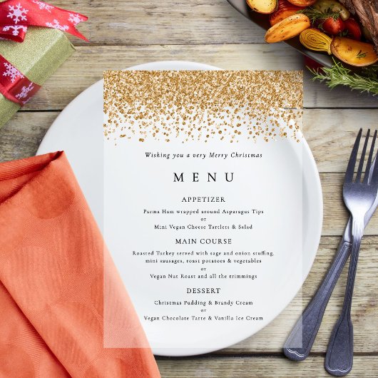Glam Gold Faux Glitter Kerstfeest Menu Acryl Uitnodigingen