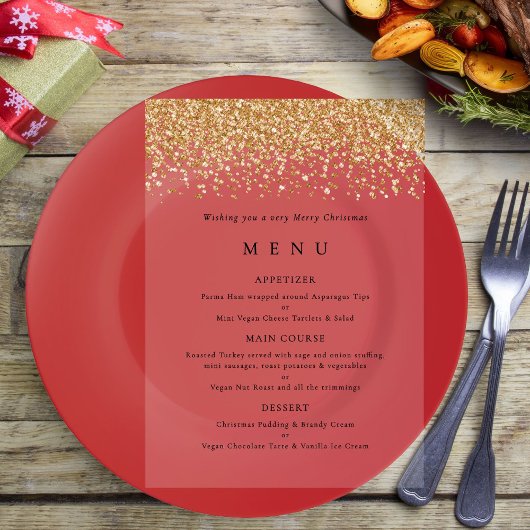 Glam Gold Faux Glitter Kerstfeest Menu Acryl Uitnodigingen