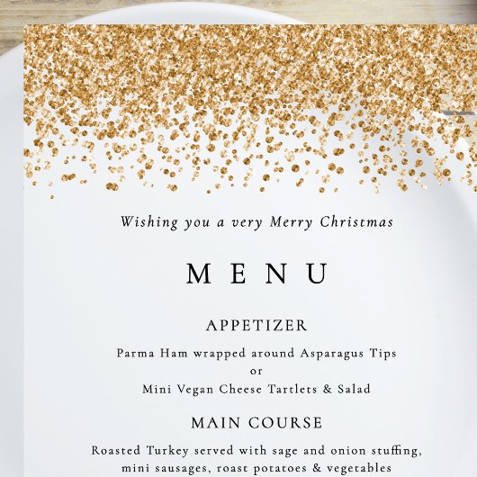 Glam Gold Faux Glitter Kerstfeest Menu Acryl Uitnodigingen