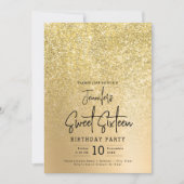 Glam Gold Faux Glitter Sparkle Sweet 16 Party Kaart (Voorkant)