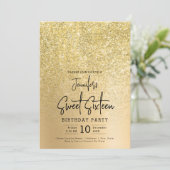 Glam Gold Faux Glitter Sparkle Sweet 16 Party Kaart (Staand voorkant)