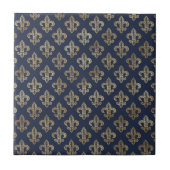 Glam Gold Fleur de Lis Navy Blauw Tegeltje (Voorkant)