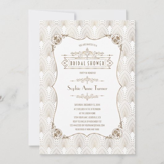 Glam Gold Fleur-de-lis Roaring 20s Vrijgezellenfee Kaart (Voorkant)