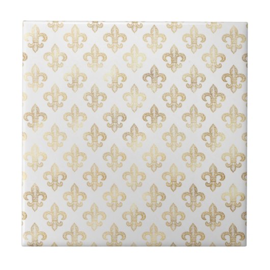 Glam Gold Fleur de Lis White Tegeltje (Voorkant)
