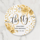 Glam Gold Floral Glitter 30e verjaardag Script Bedankjes Labels (Voorkant)