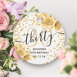 Glam Gold Floral Glitter 30e verjaardag Script Bedankjes Labels