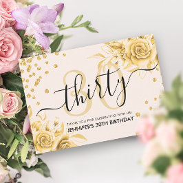 Glam Gold Floral Glitter 30e verjaardag Script Bedankkaart