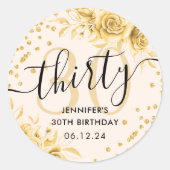 Glam Gold Floral Glitter 30e verjaardag Script Ronde Sticker (Voorkant)