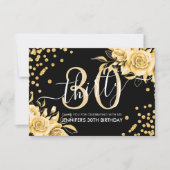 Glam Gold Floral Glitter 30e verjaardag Zwart Bedankkaart (Voorkant)