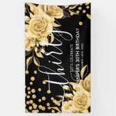 Glam Gold Floral Glitter 30e verjaardag Zwart Spandoek (Verticaal)