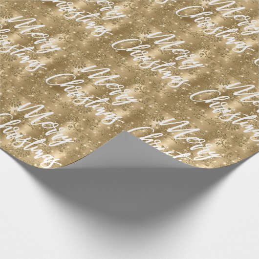 Glam Gold Floral Glitter Merry Kerstscript Cadeaupapier (Hoek)