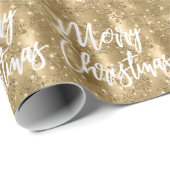 Glam Gold Floral Glitter Merry Kerstscript Cadeaupapier (Rol Hoek)