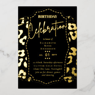 Glam Gold Foil Animal Print Girly Birthday Folie Uitnodiging