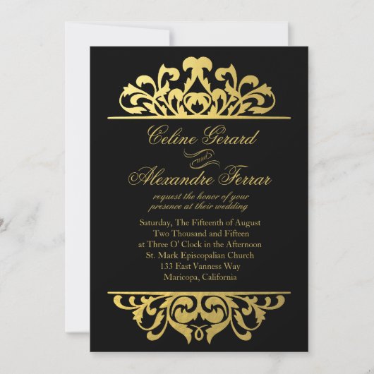 Glam Gold Foil Bloeiende bruiloft | zwartgoud Kaart (Voorkant)