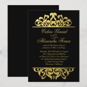 Glam Gold Foil Bloeiende bruiloft | zwartgoud Kaart (Voorkant / Achterkant)