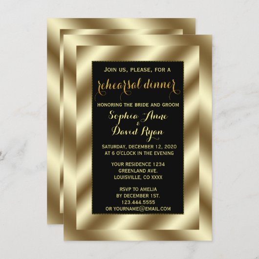 Glam Gold Foil en Black Rehearsal Dinner Invite Kaart (Voorkant / Achterkant)