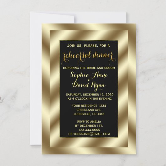 Glam Gold Foil en Black Rehearsal Dinner Invite Kaart (Voorkant)
