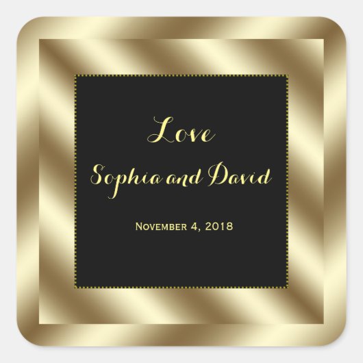 Glam Gold Foil en Black Wedding Custom Vierkante Sticker (Voorkant)