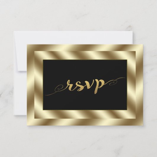 Glam Gold Foil en Black Wedding RSVP (Voorkant)