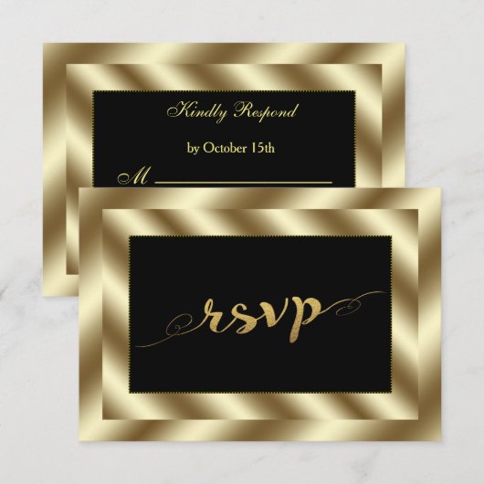 Glam Gold Foil en Black Wedding RSVP (Voorkant / Achterkant)