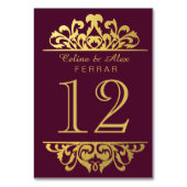 Glam Gold Foil Flourish Tafelnummers | aubergine (Voorkant)