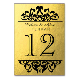 Glam Gold Foil Flourish Tafelnummers   goudzwart