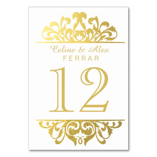 Glam Gold Foil Flourish Tafelnummers | wit (Voorkant)