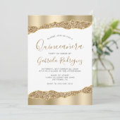 Glam Gold Foil Glitter Quinceañera Kaart (Staand voorkant)