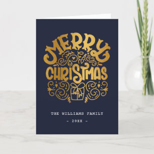 Glam Gold Foil Merry Kerstblauw op maat Feestdagen Kaart