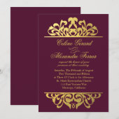 Glam Gold Foil Vlaams bruiloft | eggplant Kaart (Voorkant / Achterkant)