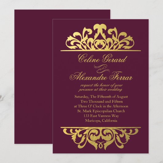Glam Gold Foil Vlaams bruiloft | eggplant Kaart (Voorkant / Achterkant)